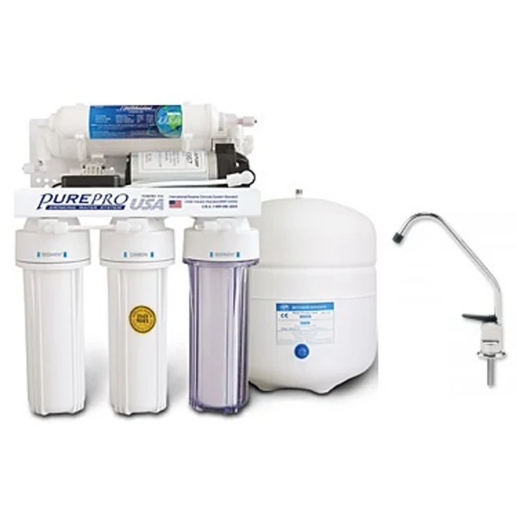 PurePro EC105P RO víztisztító nyomásfokozóval, nyomógombos csappal (FC108). Szűrők: F-SZETT, membrán: TLC50